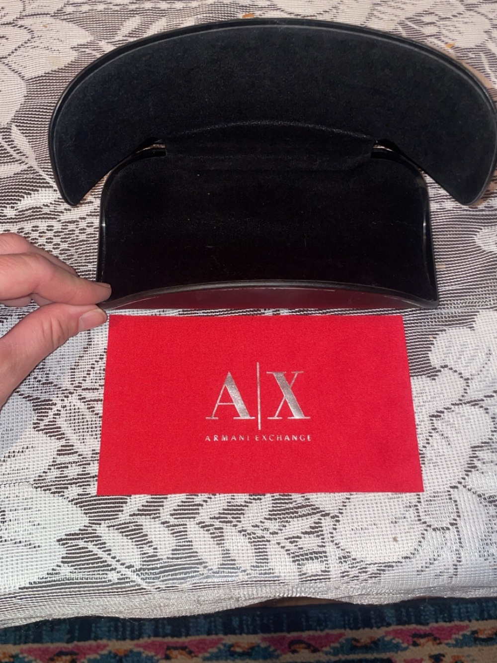 Armani Exchange Black Sunglasses Case with Red Logo Card